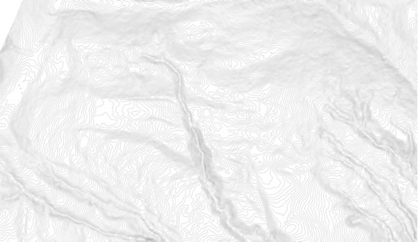 地すべり地帯のLP高密度地形図例:滑落崖、移動土塊等が良く表現されている。また移動土塊中を深く侵食するガリー谷やクラックがみられる。